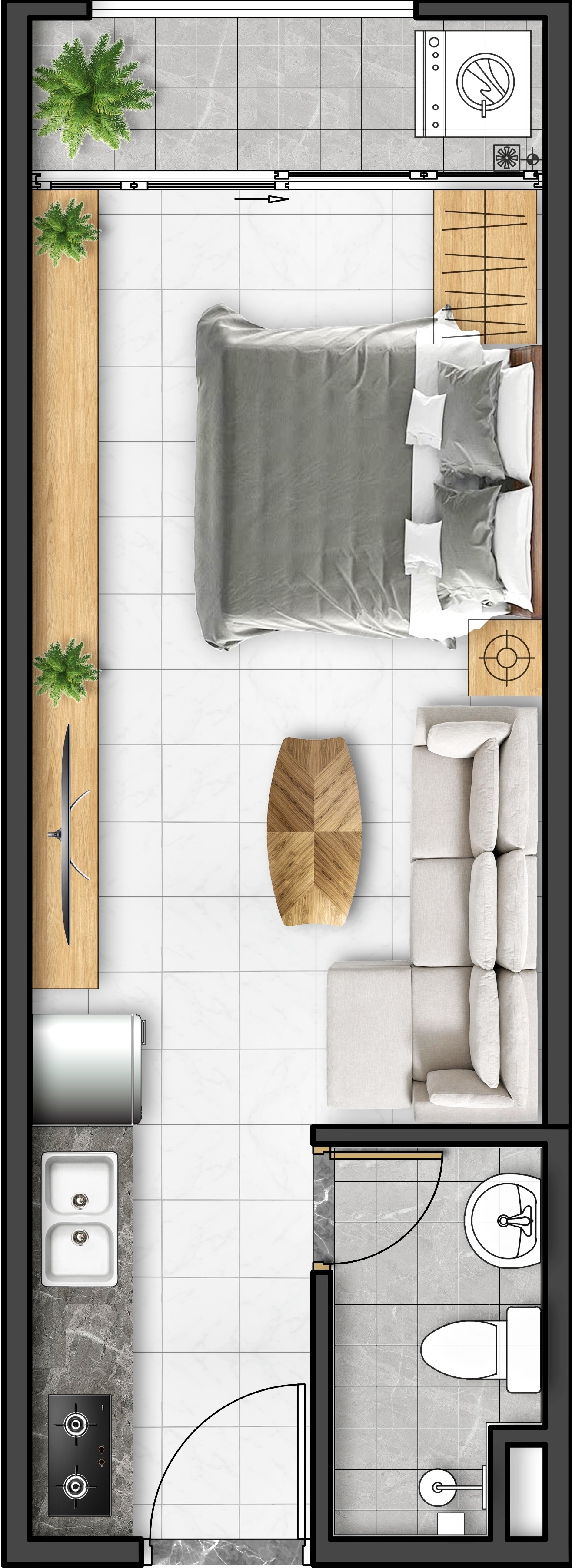 CĂN HỘ 1 PHÒNG NGỦ 26,5 M²